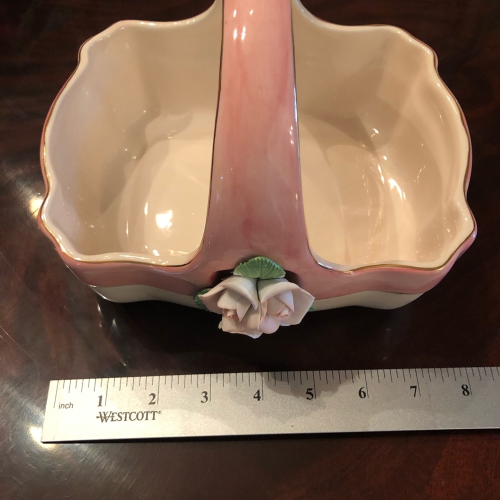 Pink & cream elegant glass basket planter w/ rose - Picture 9 of 9